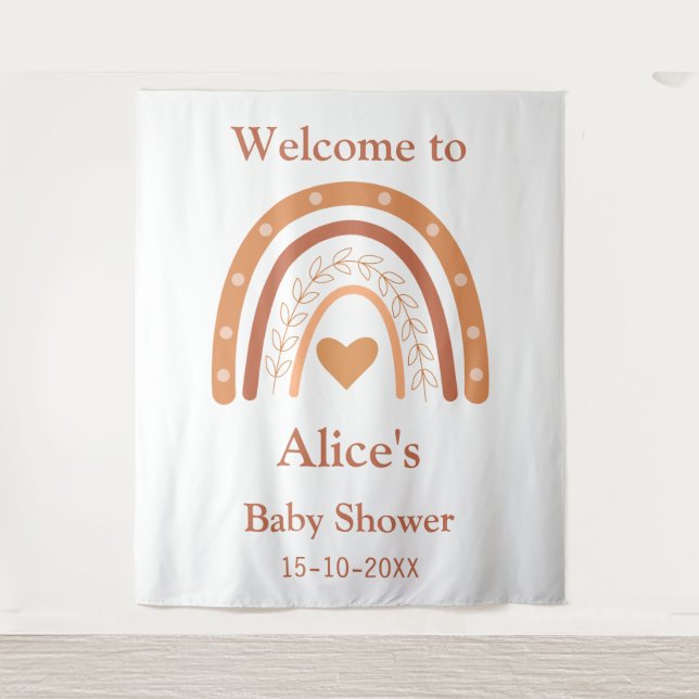 Tapete De Parede Terracota e pêssego  boho arco-íris  bem-vindo   (Frente)