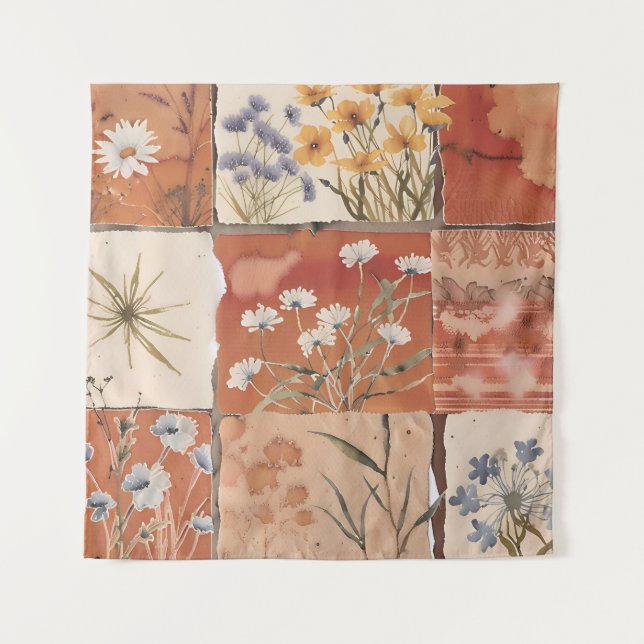 Tapete De Parede Terracotta Wildflower Patchwork Rustic Boho Primav (Frente)