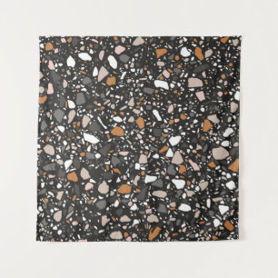 Tapete De Parede Terrazzo flooring seamless pattern in dark colors.