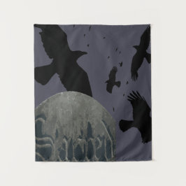 Tapete De Parede Texto Gótico Sagrado Gravestone com Corvos e Raven