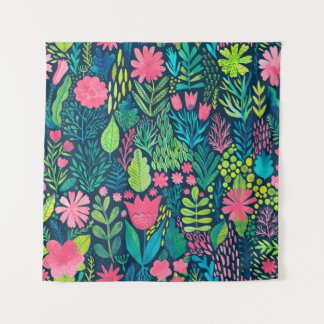 Tapete De Parede Textura aquosa com flores e plantas. Floral