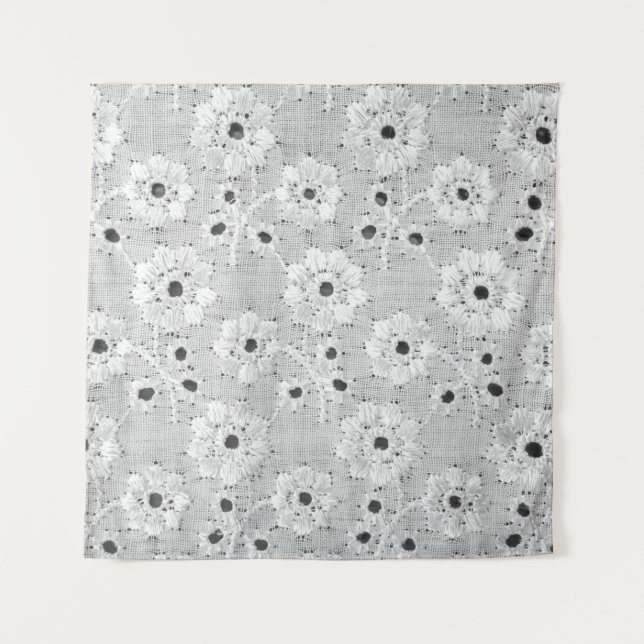 Tapete De Parede textura de renda fina de tecido branco com costura (Frente)