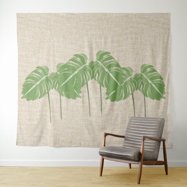 Tapete De Parede Textura Linn Natural Monstera Deixa Aquarela (In Situ (Horizontal))