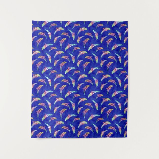 Tapete De Parede Tie Dye Marine Animal Dolphins Marlins (Frente)