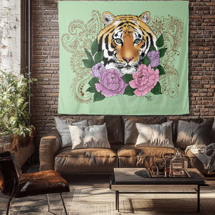 Tapete De Parede Tiger Henna Flores Púrpuras Rosa