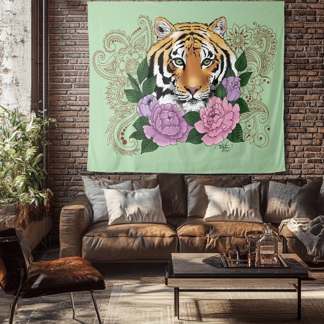 Tapete De Parede Tiger Henna Flores Púrpuras Rosa (Criador carregado)