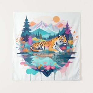 Tapete De Parede Tiger Wildlife Animal Nature Outdoor Watercolor