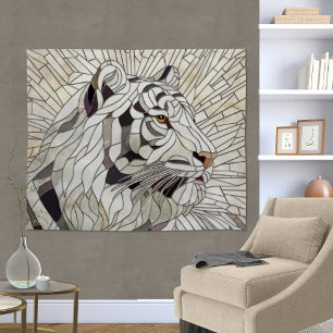 Tapete De Parede Tigre branco - Arte Digital Mosaica de Vidro Estre