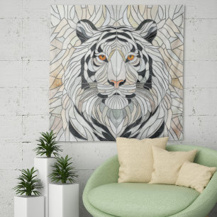 Tapete De Parede Tigre branco - Arte Digital Mosaica de Vidro Estre
