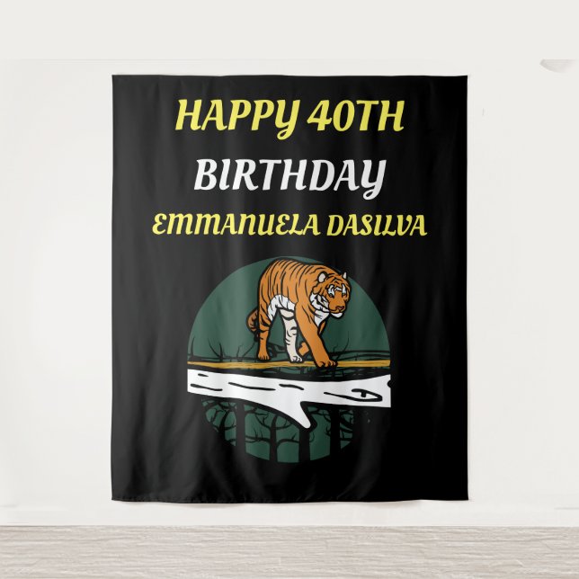 Tapete De Parede Tigre De Gato Selvagem Personalizado A Preto (Frente)