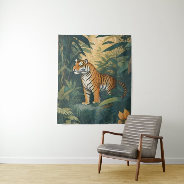 Tapete De Parede Tigre Majestoso na Arte Selvagem Elegante (In Situ)