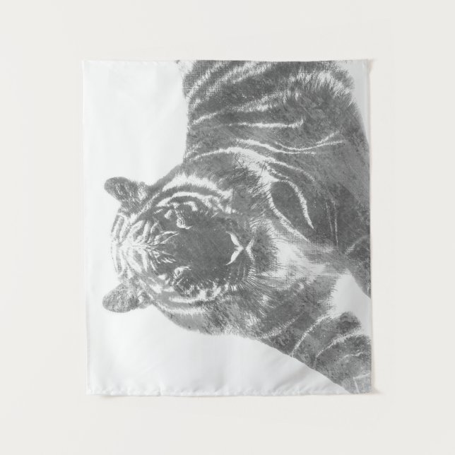 Tapete De Parede Tigre Preto e Branco (Frente)