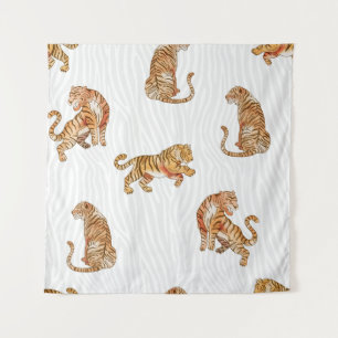 Tapete De Parede Tigres Selvagens: Padrão Animal De Aquarela.