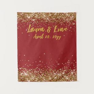 Tapete De Parede Tijolo Personalizado Vermelho Dourado Glitter Foto