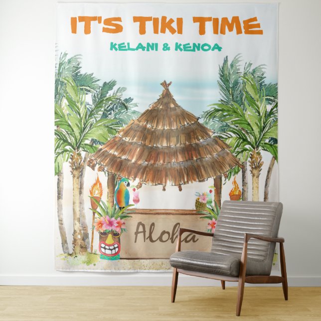 Tapete De Parede Tiki Luau | Bar Tiki de Praia Tropical (In Situ)