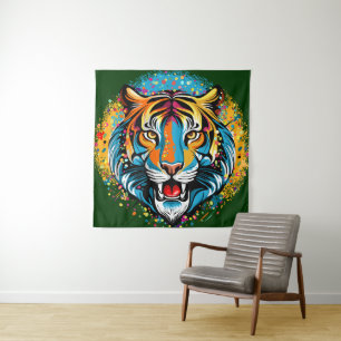 Tapete De Parede Tinta de cores Arco-íris Cabeça de Tigre