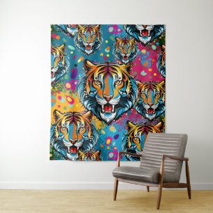 Tapete De Parede Tinta de cores Arco-íris Cabeça de Tigre