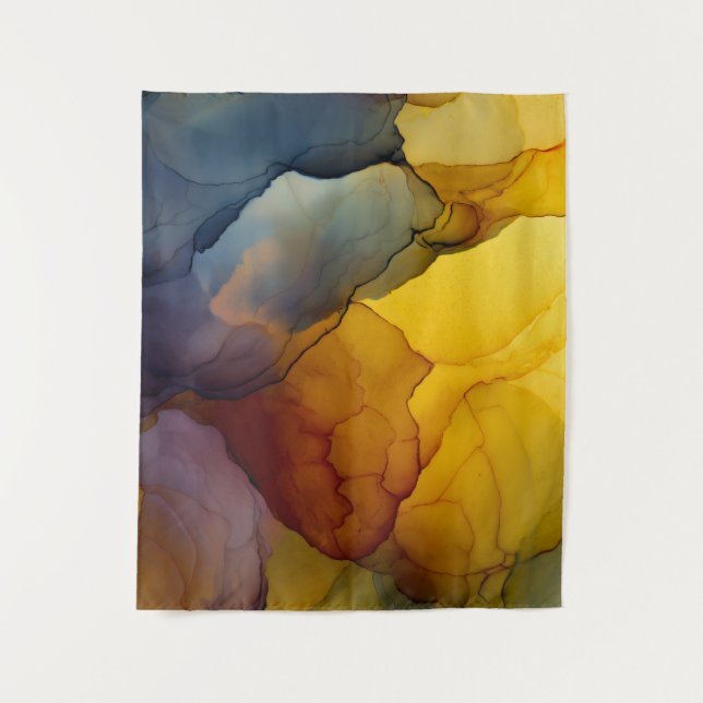 Tapete De Parede Tinta Fluida Abstrata Âmbar Índigo (Frente)