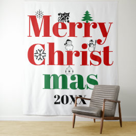 Tapete De Parede Tipografia de Natal feliz e elementos de colheita