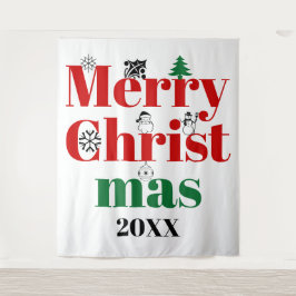 Tapete De Parede Tipografia de Natal feliz e elementos de colheita