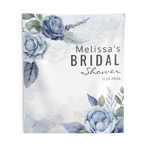 Tapete De Parede Tipografia Floral Aquarela Azul Empoeirada