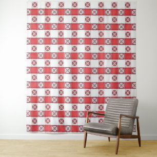 Tapete De Parede Toalha de mesa estampada italiana branca vermelha