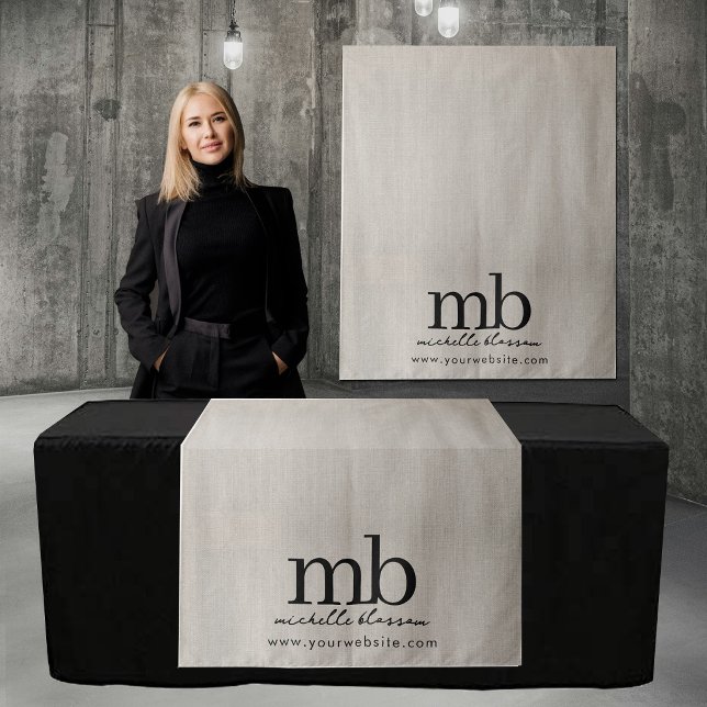 Tapete De Parede Toalha de Mesa Personalizada para Negócios com Mon (Custom Monogram Business Table Runner Banner Linen Tapestry)