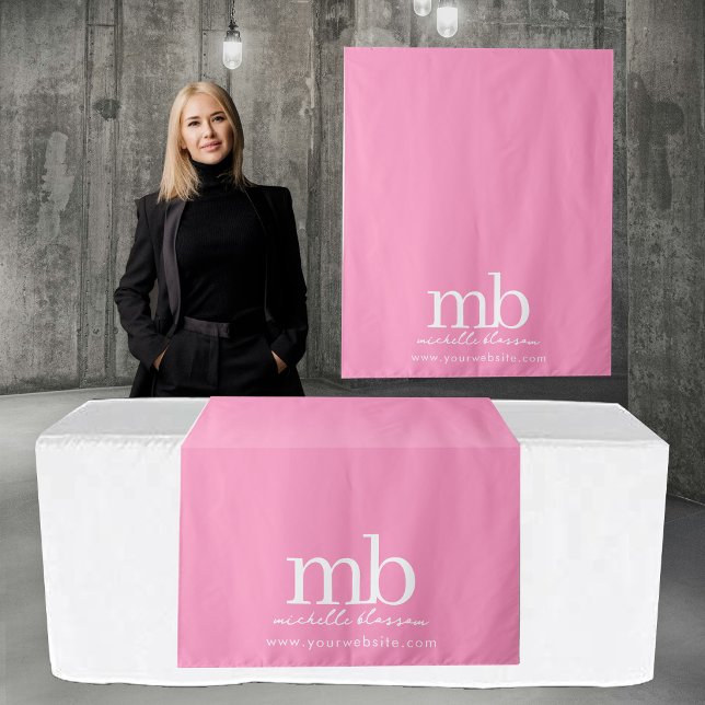 Tapete De Parede Toalhete de Mesa Personalizado com Monograma para  (Custom Monogram Business Table Runner Banner Pink Tapestry)