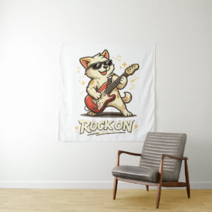 Tapete De Parede Toca Guitarra Cachorro Engraçado Música Rock