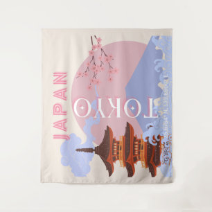 Tapete De Parede Tóquio Japão Viagem Art, Retro-Viagem Art, Rosa