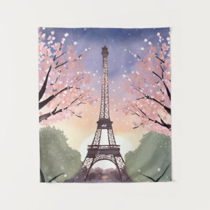 Tapete De Parede Torre Eiffel em Flor Paris França Aquarela
