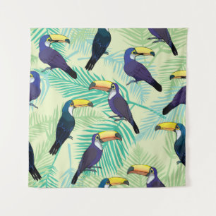 Tapete De Parede Toucan Vintage, Ilustração Colorida.