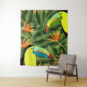 Tapete De Parede Toucans tropical & pássaros de flores de paraíso