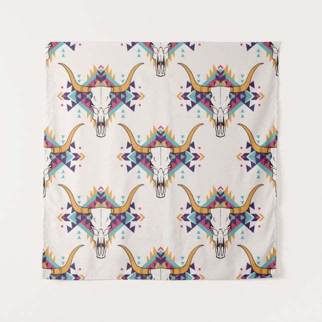 Tapete De Parede Touro Tribal Caveira: Boho Sem Semente (Frente)