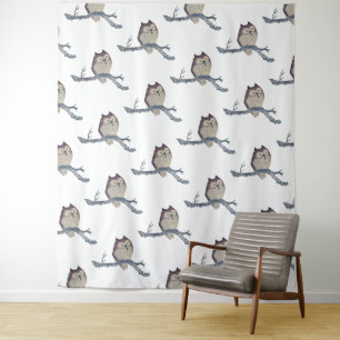 Tapete De Parede Trabalho de arte da Noite de Coruja Dormindo Japon