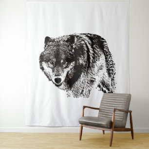 Tapete De Parede Trabalho de arte de Preto e Branco do Lobo Selvage
