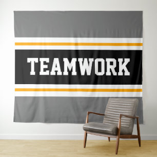 Tapete De Parede TRABALHO EM EQUIPE, Cinzas atléticas, faixas branc