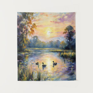 Tapete De Parede Tranquilidade do ouro Paisagem de Pond Sunset com 