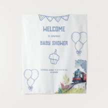 Trem Balões Azuis Menino Chá de Bebê Caprichoso