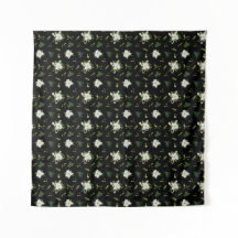 Trendy Floral Pattern Deep Green White Tapestry 