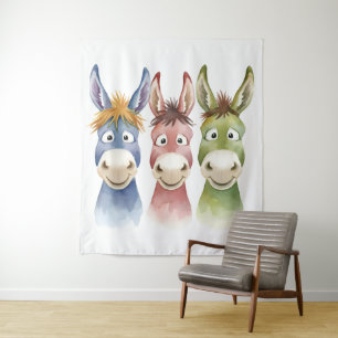 Tapete De Parede Três Burros de Desenho Animado Coloridos em Estilo