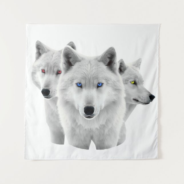 Tapete De Parede Três Lobos Brancos (Frente)