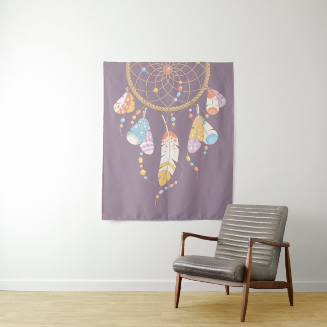 Tapete De Parede Tribal Boho Dreamcatcher em Roxo (In Situ)