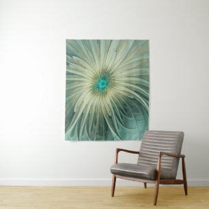 Tapete De Parede Trigo abstrato moderno de turquesa da flor da