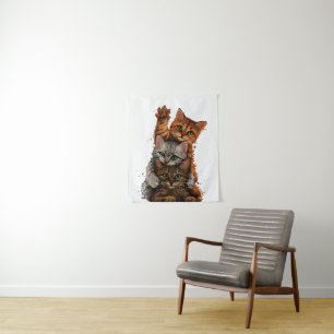 Tapete De Parede Trio de Gatos Caprichosos: Pilha Divertida