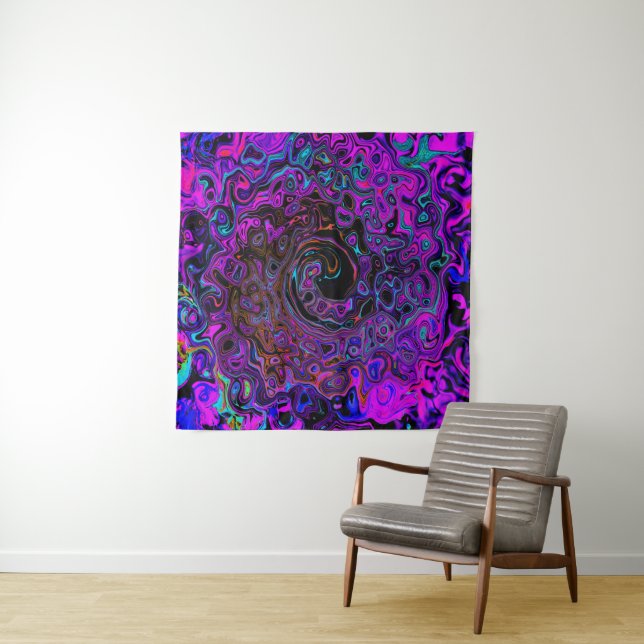 Tapete De Parede Trippy Black and Magenta Retro Liquid Swirl (In Situ)