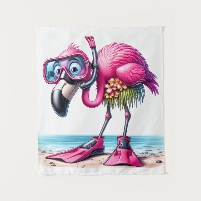 Tapete De Parede Tropical Flamingo Snorkeling Design (Frente)