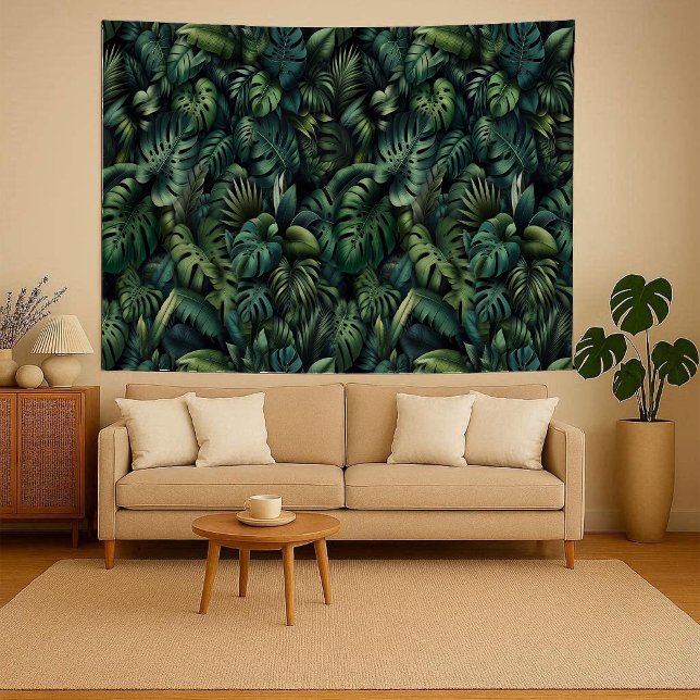 Tapete De Parede Tropical Monstera Botanical Green Jungle Wall  (Tapestry)