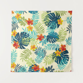 Tapete De Parede Tropical Monstera Hibiscus — Padrão de Verão