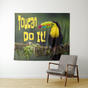 Tapete De Parede Tucano Pode Fazer! Colorido Pássaro Motivacional P